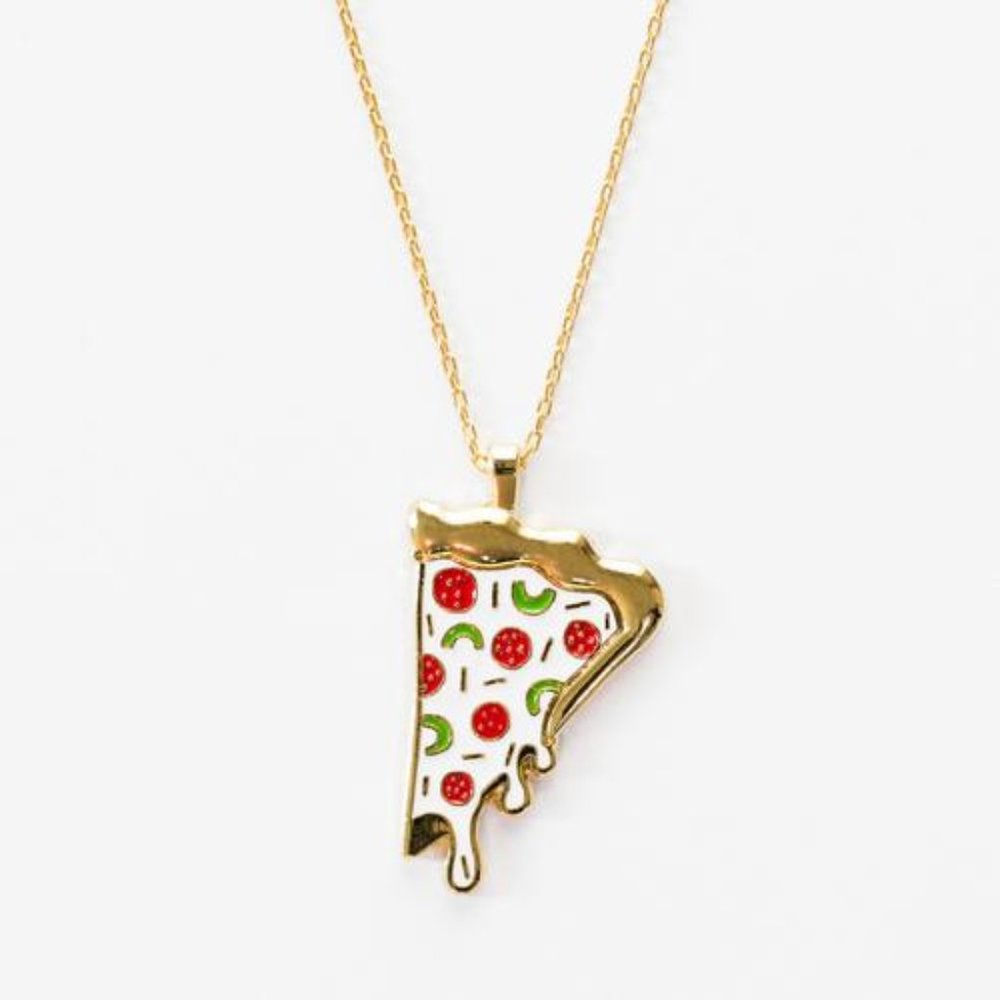Pizza Pendant Necklace - Gold Chain - Yellow Owl